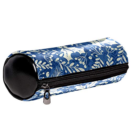 EZIOLY - Estuche para lápices de piel, diseño de hojas de acebo azul
