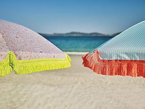 EZPELETA Sombrilla de Playa. Parasol de Playa. Ligero y Plegable de Acero. Paraguas Sol. Protección Solar UPF 50+. Diámetro 150cm. Estampado Flores/Cuadros/Rayas. Incluye Funda/Bolsa. - Cuadros-Coral