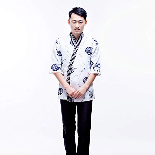 EzzySo Impreso Japonesa Sushi Chef Ropa Ropa de camareros de Restaurante Ropa de Trabajo Hombres y Mujeres japoneses de Cocina Kimono,Azul,XL
