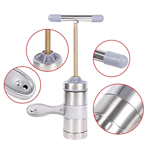 Fabricante de fideos de acero inoxidable Prensa de fideos manual Herramienta de la cocina de la máquina de la prensa de la pasta de Juicer de la prensa de la verdura (1 x fabricante + 5 x molde)