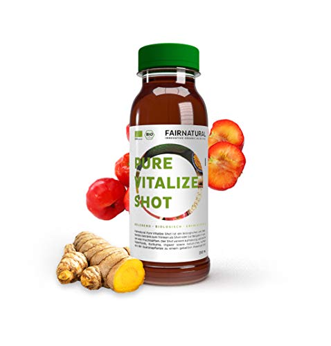 Fairnatural® Superfood Mix Vitalize Shot I Vinagre de manzana orgánico, jengibre, acerola, cúrcuma, extracto de té verde I Para la dieta, la digestión como antiinflamatorio (250ml)