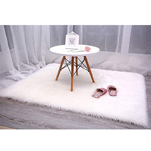Falso Piel de carnero Vellón Alfombra,HEQUN Elegante De Pelo Largo Mullida Excelente piel Sintética de calidad Alfombra de Lana (Blanco, 60×90CM)