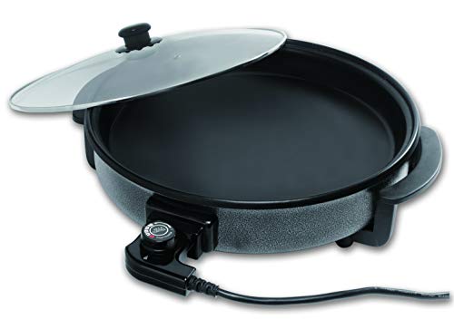 Family Care Sartén eléctrica, paellera eléctrica multifunción, tapa vidrio, diámetro 32 cm, profundidad 5 cm, 1500 W, termostato 240ºC
