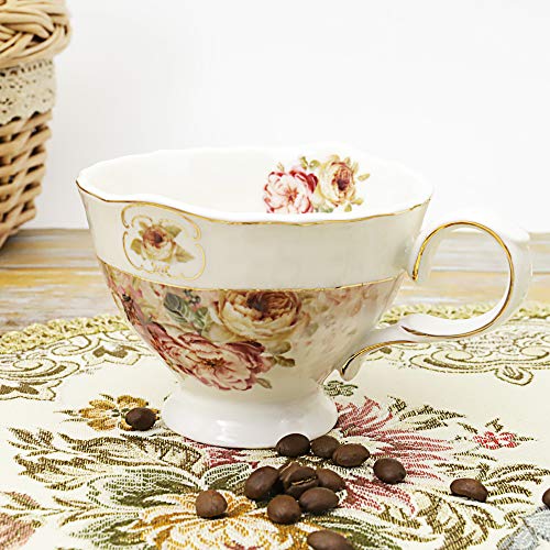 fanquare 8 Piezas Juegos de Té de Porcelana Inglesa, Vintage Juegos de Tazas de Café de Flores Rojas, Servicio de Té para Bodas