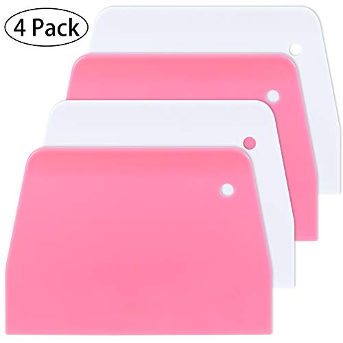fanshiontide 4 Piezas Rasqueta de Masa de Plástico, Cortador Cuchillo Espátula Masa 13 x 9cm Rosa,blanco