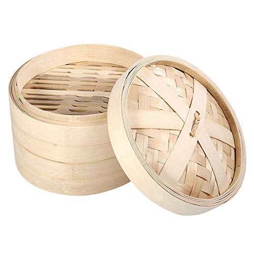 Fdit 4 Tamaños 2pcs Bambú Vapor Cesta Chino Natural Arroz Cocina de Cocinar con Vegetales Mariscos Socialme-EU(22cm)