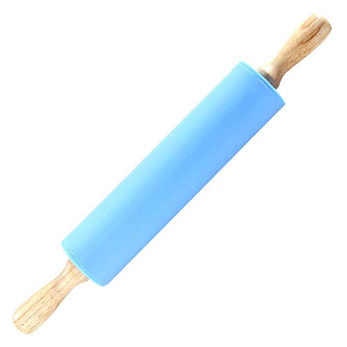 Fdit - Rodillo de repostería grande de silicona, con mango de madera, antiadhesivo, ideal para masas y pastelería