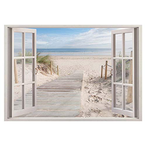 Feeby Cuadro en Lienzo Playa Calidad Fotografica 3D Ventana 120x80 cm Beige