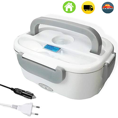 Fiambreras Electricas,Fiambrera Termica Electrica para Coche y Trabajo Fiambreras Comida Trabajo,Tupper Electrico Recipientes Comida para Comida Caliente(Gris)