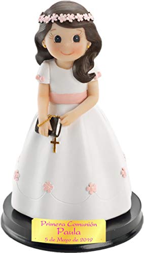 Figura NIÑA para Pastel (Tarta) DE COMUNIÓN con Libro Y Rosario Medida 15 CM. Pesonalizada