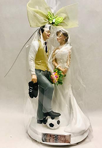 Figuras GRABADAS de boda novios fútbol para tarta pastel PERSONALIZADA novio futbolista