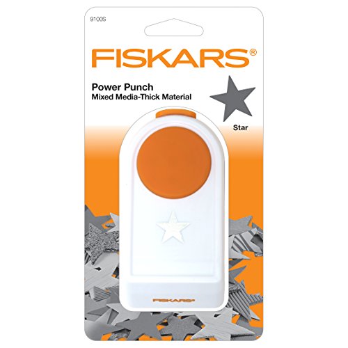 Fiskars Perforadora de Figuras, Estrella, Ø 2,5 cm, Para diestros y zurdos, Acero de calidad/Plástico, Blanco/Naranja, Power, M, 1020488