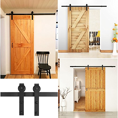 FIXKIT 6.6Ft 200cm Herraje Puerta Corredera, Kit Guia Puerta Corredera ,Rieles para Puertas Correderas, Juego de Piezas de Metal Carril para Puerta Deslizante 200 * 4 * 0.6cm