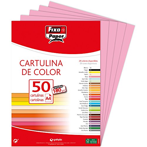 Fixo Paper 11110353– Paquete de 50, papel cartulina A4 color rosa, 180g