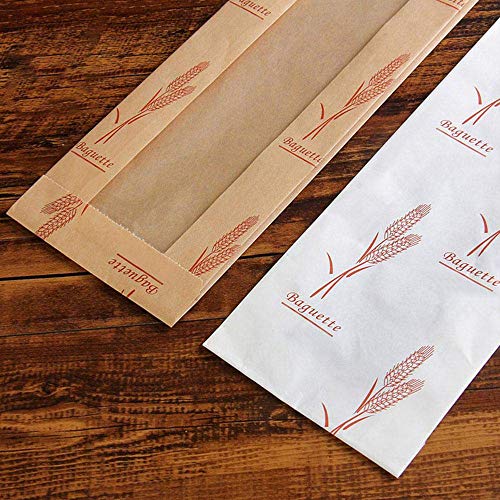 FJROnline - Bolsa de papel kraft para pan, 50 unidades, con ventana y diseño de trigo sano 10 * 59 * 4CM B