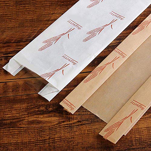 FJROnline - Bolsa de papel kraft para pan, 50 unidades, con ventana y diseño de trigo sano 10 * 59 * 4CM B