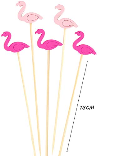 FLZONE Palitos de Cóctel,100 Palillos de Cóctel Brochetas de Bambú Palillo de Frutas para Cócteles Aperitivos Frutas Postres Artículos de Fiesta Brocheta de Frutas-Flamenco