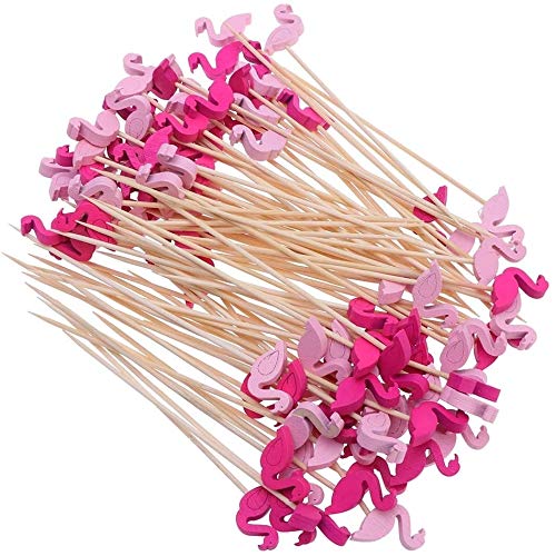 FLZONE Palitos de Cóctel,100 Palillos de Cóctel Brochetas de Bambú Palillo de Frutas para Cócteles Aperitivos Frutas Postres Artículos de Fiesta Brocheta de Frutas-Flamenco