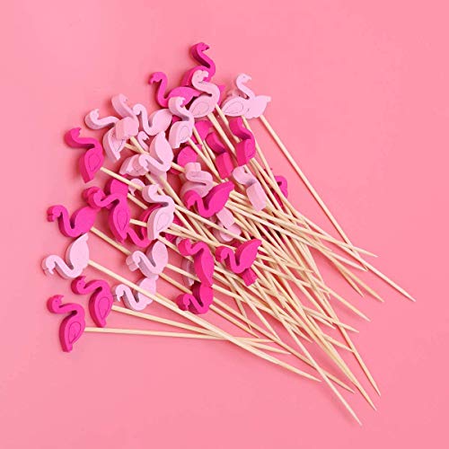 FLZONE Palitos de Cóctel,100 Palillos de Cóctel Brochetas de Bambú Palillo de Frutas para Cócteles Aperitivos Frutas Postres Artículos de Fiesta Brocheta de Frutas-Flamenco