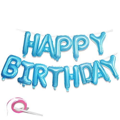 Foil Banderines de Globos Letras Tipo ''Happy Birthday'' Azul Globos de Cumpleaños 16 Pulgadas Globo Decoración de Feliz Cumpleaños Infantil Niño Mujer Hombre