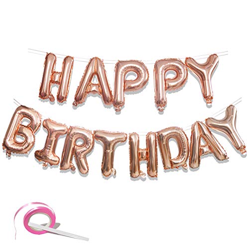 Foil Banderines de Globos Letras Tipo ''Happy Birthday'' Rosa Globos de Cumpleaños 16 Pulgadas Globo Decoración de Feliz Cumpleaños Infantil Niño Mujer Hombre