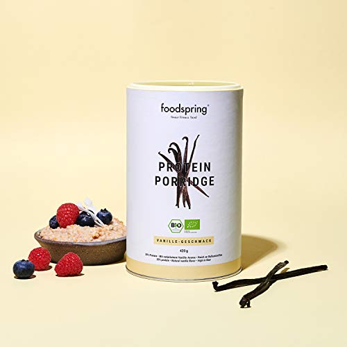 foodspring Porridge Proteico, Vainilla, 420g, Porridge de soja 100% orgánica, Menos azúcares añadidos, Más sabor auténtic