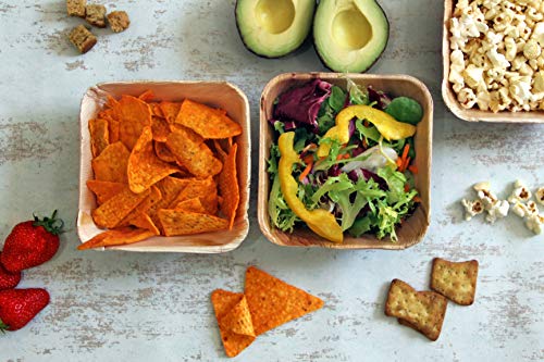 FOOGO Green 25 Cuencos de hoja de palma Desechable|12cm Bol Ensaladera, Tazas de Postre Cuadrado |Vajilla Ecológico Biodegradable Duro|Como Platos Bambu, Vasos plástico, papel|Fiesta de Bodas