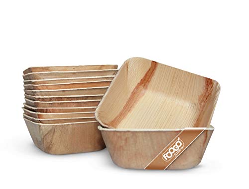 FOOGO Green 25 Cuencos de hoja de palma Desechable|12cm Bol Ensaladera, Tazas de Postre Cuadrado |Vajilla Ecológico Biodegradable Duro|Como Platos Bambu, Vasos plástico, papel|Fiesta de Bodas