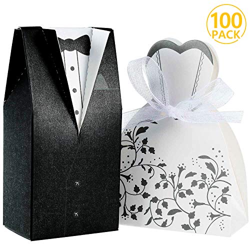 Foonii® 100pcs Cajas de Caramelos Cajas de Regalo (50pcs Novia + 50pcs Novio), Regalo, Recuerdo, Favor, Detalle, Decoración para Invitados de Boda