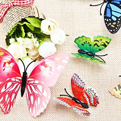 Foonii® 108 Piezas 3D Mariposa Pegatinas de Pared Etiquetas Engomadas Mariposas Decoración de la Pared Para Hogar Casa Habitación (12 Rojo,Azul, Amarillo,Verde,Rosa,Color, blanco, Realista, Púrpura)