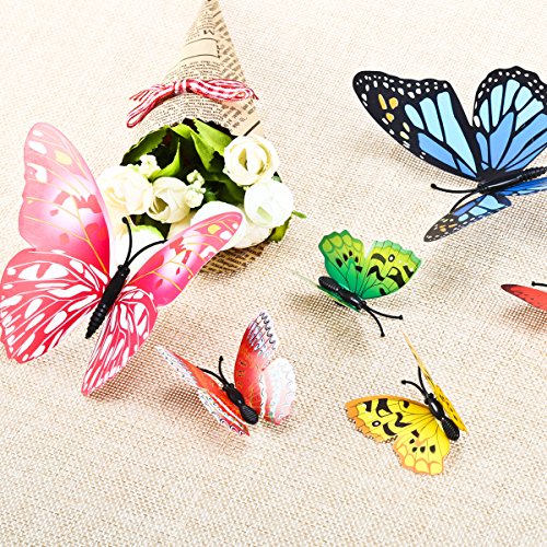 Foonii® 108 Piezas 3D Mariposa Pegatinas de Pared Etiquetas Engomadas Mariposas Decoración de la Pared Para Hogar Casa Habitación (12 Rojo,Azul, Amarillo,Verde,Rosa,Color, blanco, Realista, Púrpura)