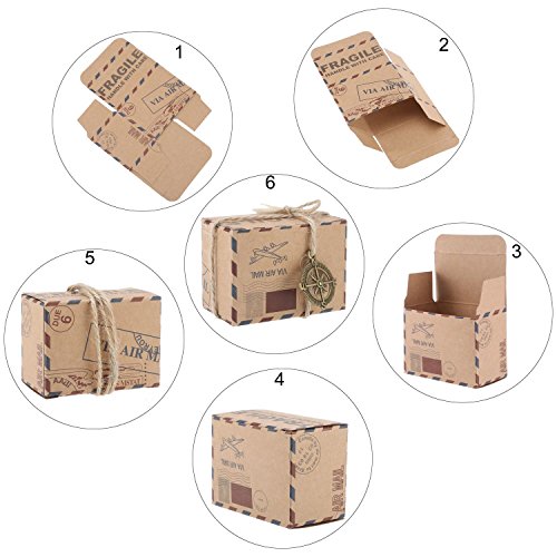 Foonii Set de 50 Cajas para dulces bombones Caja kraft de boda regalo Rústico,novio y de la novia Candy Caja Papel Boda Regalos Cajas de caramelo de Fiesta envoltorio