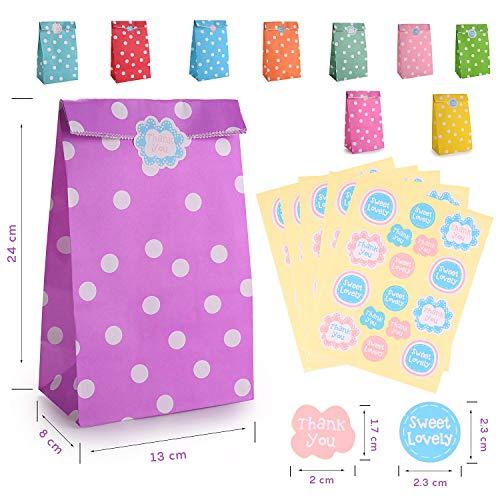 FORMIZON 40 Pcs Bolsas Regalo Papel, 10 Colores Patrón Puntos con Adhesivos Sellado para Niños Suministros Fiesta de Cumpleaños, Suministros Banquetes de Boda