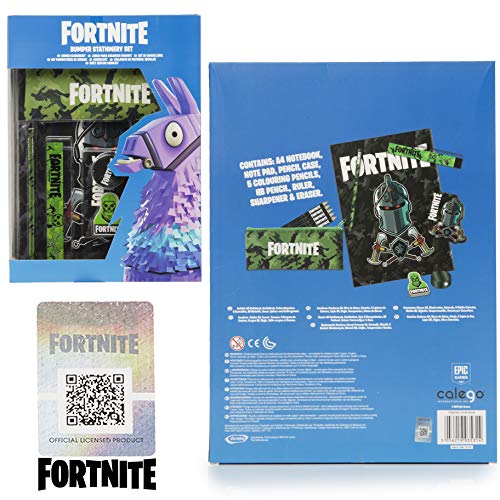 Fortnite Set Papelería Completo para Niños | Set de Papelería 12 Piezas, Material Escolar Edición Limitada Con Cuaderno A4, Estuche Fortnite y Lápices de Colores | Regalo Fortnite Niño