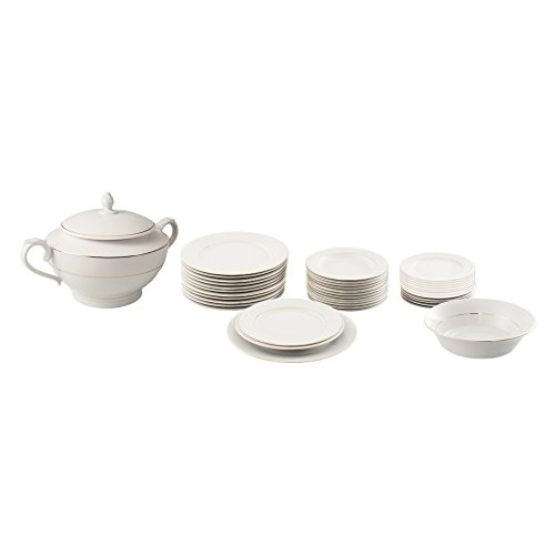 FranquiHOgar Vajilla Bremen 40 Piezas. Porcelana Blanca Dos filos Dorados