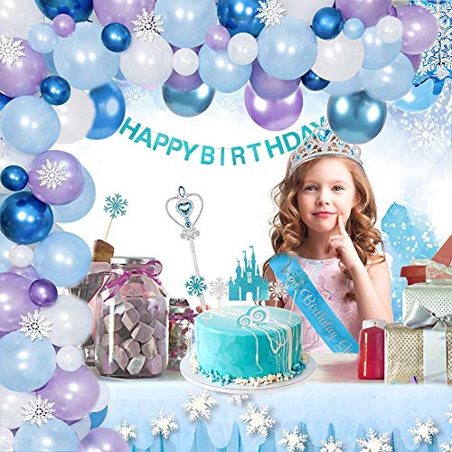 Frozen Fiesta Cumpleaños Decoración Azul Fiesta Guirnalda de Globos Nieve Banner para Niñas Cumpleaños Baby Shower Despedida de Soltera Decoraciones de Fondo