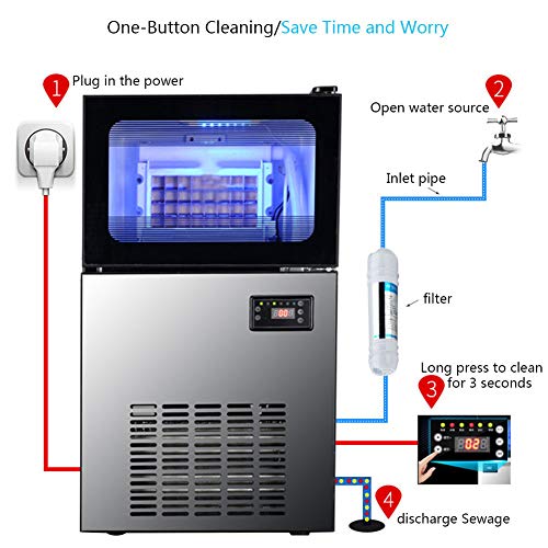 FSGD Máquina de Hielo Industrial, Máquina de Cubos de Hielo Comercial, 380 W, Producción Diaria de 55 kg/día y 36 Cubitos por Tanda, Limpieza Automática, para Bar Cafe en casa y Restaurante