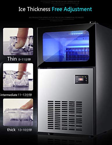FSGD Máquina de Hielo Industrial, Máquina de Cubos de Hielo Comercial, 380 W, Producción Diaria de 55 kg/día y 36 Cubitos por Tanda, Limpieza Automática, para Bar Cafe en casa y Restaurante