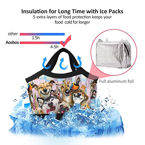 Funny Dogs and Gats Garden Party Women Lonchera térmica reutilizable bolsa de almuerzo contenedor de comida gourmet bolsa de almuerzo para la escuela, trabajo, oficina, niños y hombres