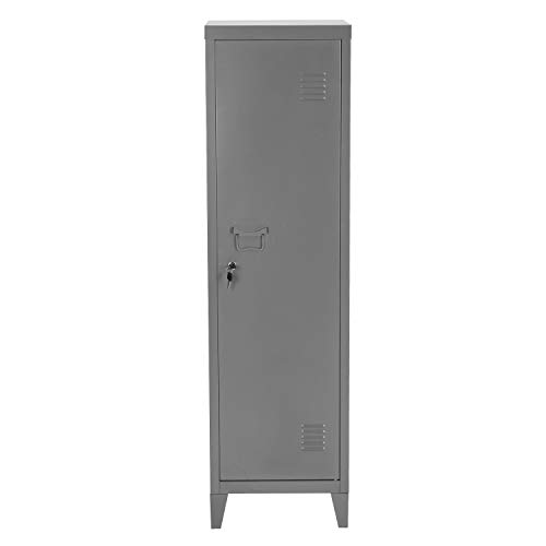 furniture-r Francia armario taquilla de metal, puerta con cierre con llave, 3 compartimentos interiores, dimensiones 138 x 38,5 x 38,5 cm), gris