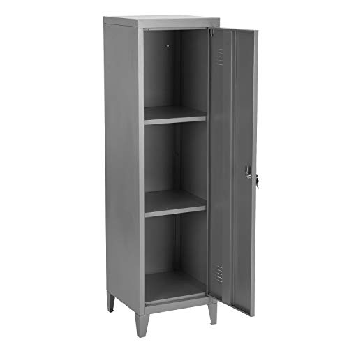 furniture-r Francia armario taquilla de metal, puerta con cierre con llave, 3 compartimentos interiores, dimensiones 138 x 38,5 x 38,5 cm), gris