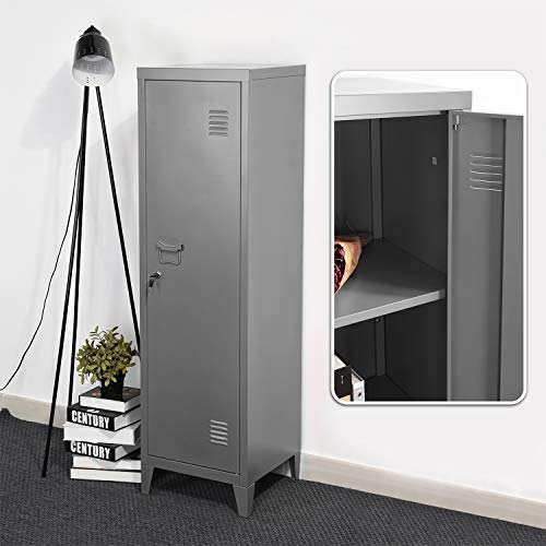 furniture-r Francia armario taquilla de metal, puerta con cierre con llave, 3 compartimentos interiores, dimensiones 138 x 38,5 x 38,5 cm), gris