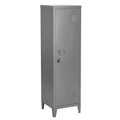 furniture-r Francia armario taquilla de metal, puerta con cierre con llave, 3 compartimentos interiores, dimensiones 138 x 38,5 x 38,5 cm), gris