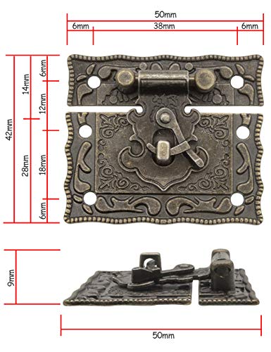 Fuxxer – 2 cierres antiguos, bronce, diseño de hierro, con ganchos, cerradura en baúles, 50 x 42 mm, incluye tornillos, juego de 2