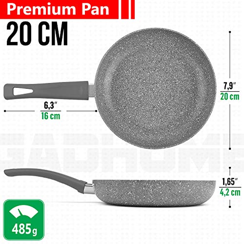GadHome Premium 20cm Sartén Antiadherente | Bandeja de Inducción de Aluminio de Alta Calidad con Mango Ergonómico | Efecto de Granito de Piedra Gris