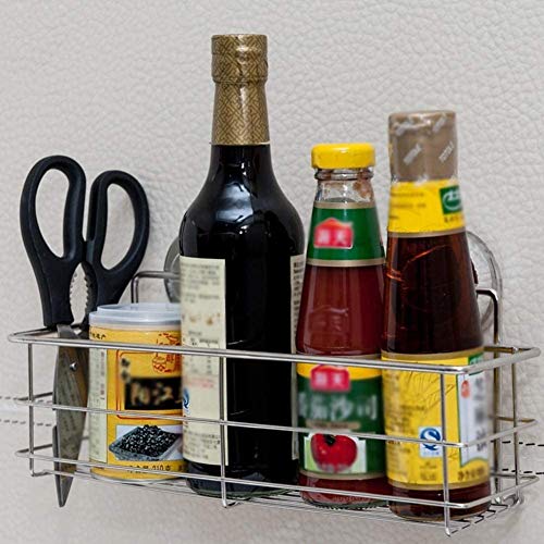 GBX Estante para platos, Estante para almacenamiento de ducha Estante para baño Cesto montado en la pared Ventosas gratuitas Cocina de acero inoxidable, plateada,Los 30x11x15cm