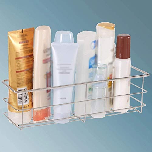 GBX Estante para platos, Estante para almacenamiento de ducha Estante para baño Cesto montado en la pared Ventosas gratuitas Cocina de acero inoxidable, plateada,Los 30x11x15cm