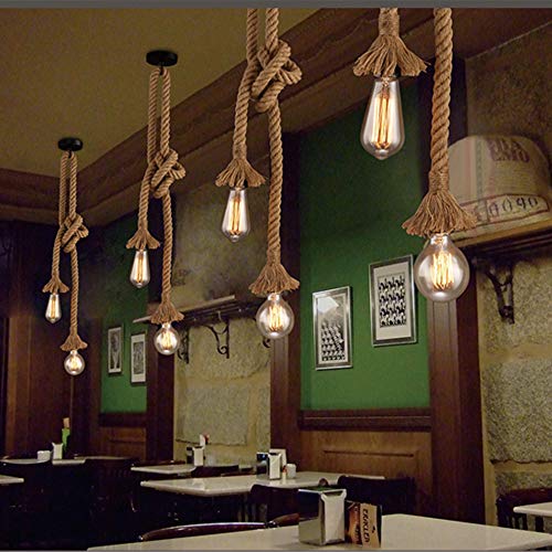 Gdtime Lámpara colgante de estilo industrial vintage, lámpara colgante de doble cabeza de cuerda de cáñamo, para cafeterías, restaurantes, bares, etc. (120CM)