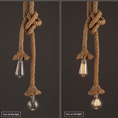 Gdtime Lámpara colgante de estilo industrial vintage, lámpara colgante de doble cabeza de cuerda de cáñamo, para cafeterías, restaurantes, bares, etc. (120CM)