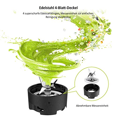 GEARGO mini licuadora batidora,licuadora portátil para batidos, helados, bebidas de frutas y verduras, 300 W, sin BPA, cuchillo de acero inoxidable con botellas de plástico Tritan de 600 ml